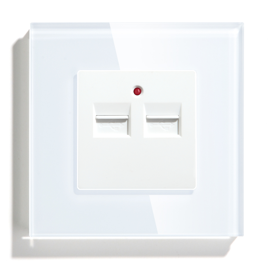 White Glass Panel Double USB Outlet Port