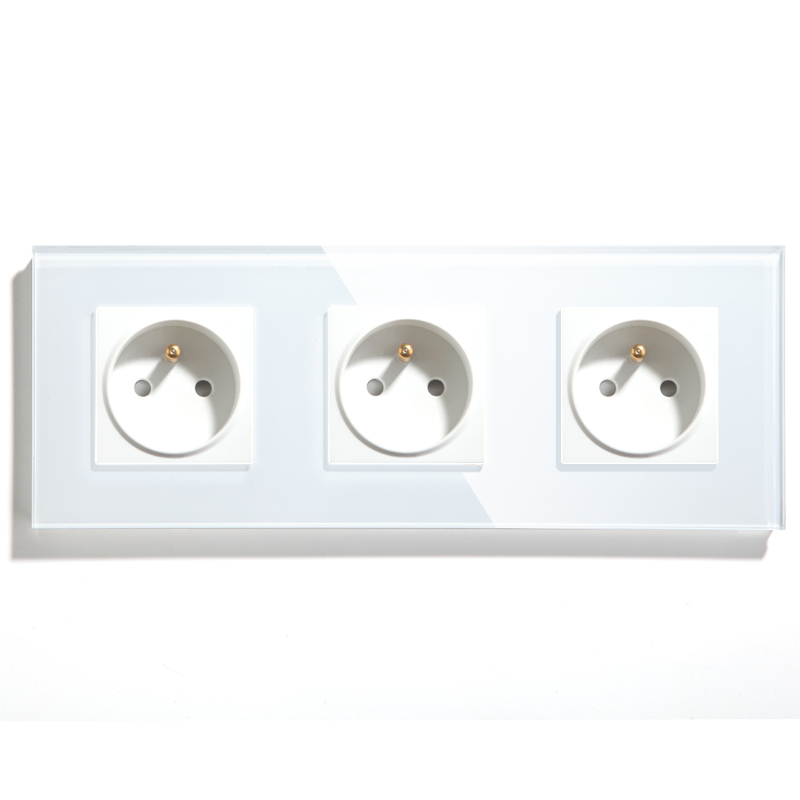 MVAVA Triple French Socket 16A French plug FR Outlet with 3 Frame Crystal Glass Frame Wall Socket French