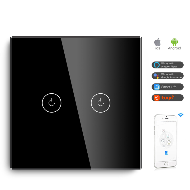 MVAVA 2 Gang Smart Wifi Switch no Neutral UK Only Live Wire Works With Alexa Google Home wifi smart switch no neutral