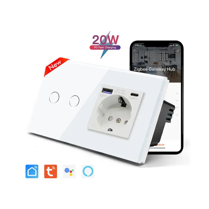 Zigbee Smart EU USB Type C Home Electrical Wall Switches and Sockets Manufacturers with 2 Gang - MVAVA